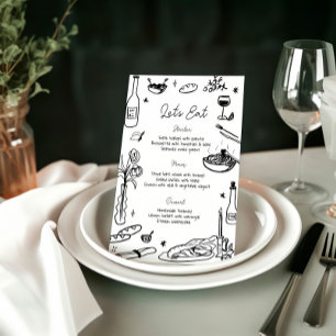 Schwarz-Weiß-Hand-Drawn-Whimsical-Hochzeit Menükarte
