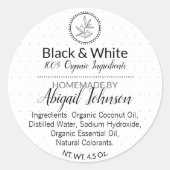 Schwarz-Weiß handgefertigte, hausgemachte Bath & B Runder Aufkleber (Vorderseite)