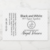 Schwarz-Weiß-Handgefertigte, hausgemachte Seife |  Lebensmitteletikett (Einzelnes Label)