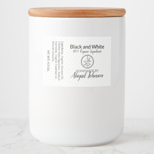 Schwarz-Weiß-Handgefertigte, hausgemachte Seife | Lebensmitteletikett (Vorderseite)