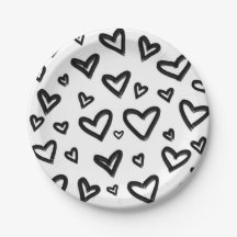 Schwarz-Weiß handGezeichnet, gemalte Doodle-Herzen