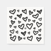 Schwarz-Weiß handGezeichnet, gemalte Doodle-Herzen Serviette (Vorderseite)