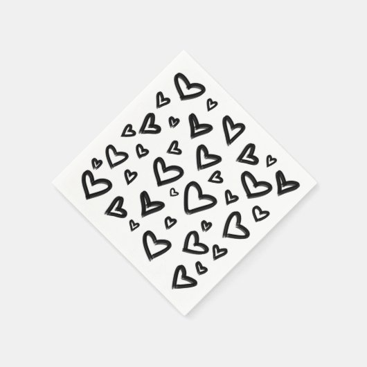 Schwarz-Weiß handGezeichnet, gemalte Doodle-Herzen Serviette (Ecke)