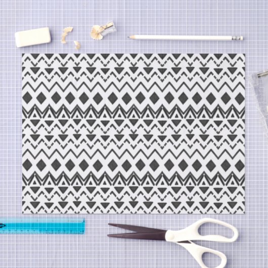 Schwarz-Weiß-Handgezeichnete Azteken Seidenpapier (Handwerk)