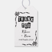 Schwarz-Weiß-Handgezeichnete Bow-Hochzeit Geschenkanhänger (Vorderseite)