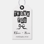 Schwarz-Weiß-Handgezeichnete Bow-Hochzeit Geschenkanhänger (Vorderseite)