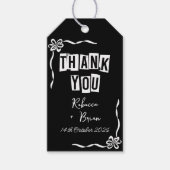 Schwarz-Weiß-Handgezeichnete Bow-Hochzeit Geschenkanhänger (Vorderseite)