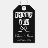 Schwarz-Weiß-Handgezeichnete Bow-Hochzeit Geschenkanhänger (Vorderseite)