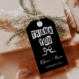 Schwarz-Weiß-Handgezeichnete Bow-Hochzeit Geschenkanhänger