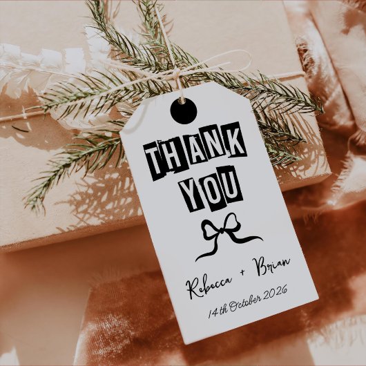 Schwarz-Weiß-Handgezeichnete Bow-Hochzeit Geschenkanhänger