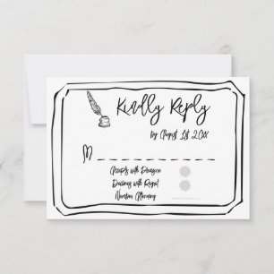 Schwarz-Weiß handgezeichnete einfache Hochzeit RSVP Karte