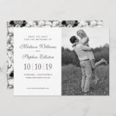 Schwarz-Weiß-Handgezogene Blüte - Save the Date (Vorne/Hinten)