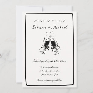 Schwarz-Weiß-Handgezogenes Glas-Hochzeit Einladung