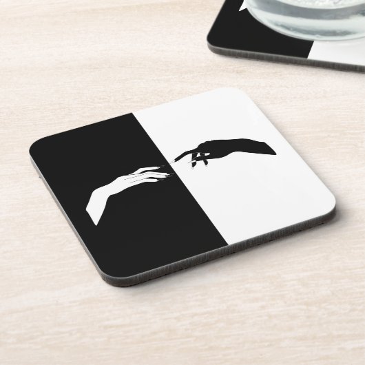 Schwarz-Weiß-Hands Moderne Kunst Getränkeuntersetzer (Linke Seite)