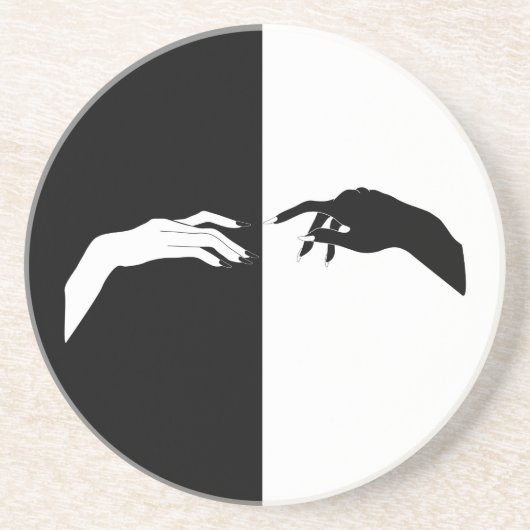 Schwarz-Weiß-Hands Moderne Kunst Getränkeuntersetzer (Vorne)