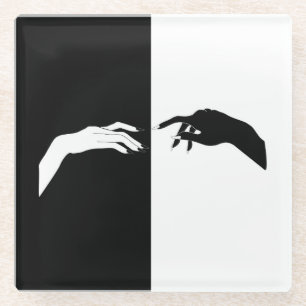 Schwarz-Weiß-Hands Moderne Kunst Glasuntersetzer