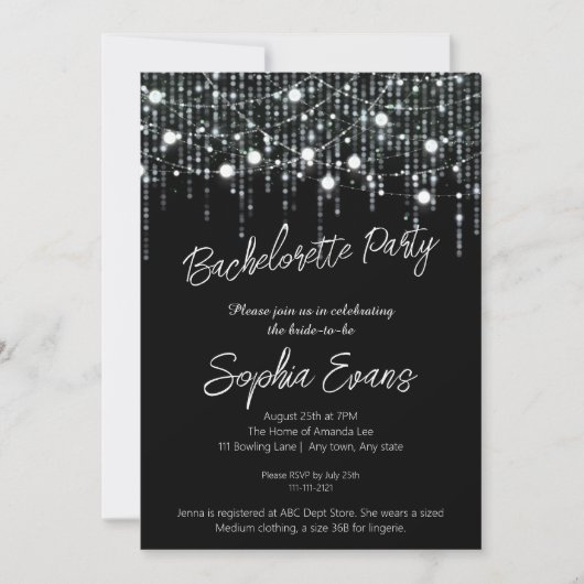 Schwarz-Weiß-Hanglampe Junggeselinnen-Abschied Einladung (Vorderseite)