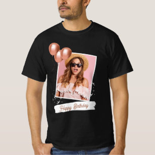 Schwarz-Weiß-Happy-Birthday-Foto-T-Shirt T-Shirt