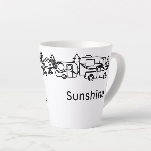 Schwarz-Weiß-Happy Campers Personalisierte Latte-T Milchtasse (Rechte Ecke)