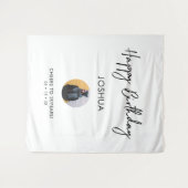 Schwarz-Weiß-Happy Geburtstag Foto Party Hintergru Wandteppich (Vorderseite (Horizontal))