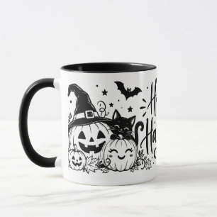 Schwarz-Weiß-Happy-Halloween-Tasse Tasse