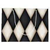 Schwarz-Weiß-Harelquin-Karo Elegantes 3-D Monogram Große Geschenktüte (Rückseite)