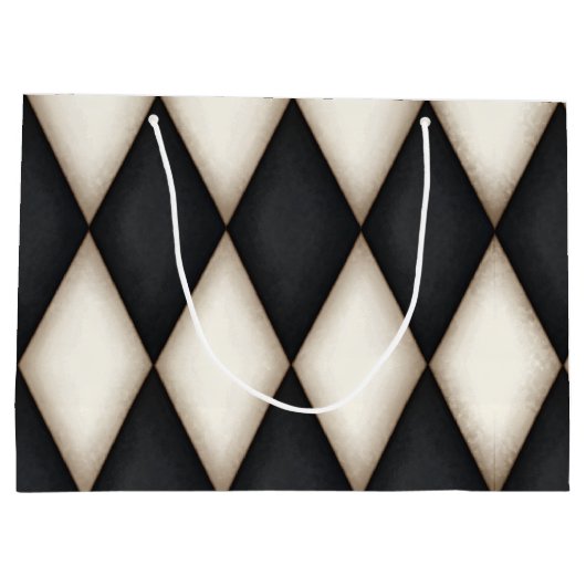 Schwarz-Weiß-Harelquin-Karo Elegantes 3-D Monogram Große Geschenktüte (Rückseite)