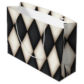Schwarz-Weiß-Harelquin-Karo Elegantes 3-D Monogram Große Geschenktüte (Rückseite Schrägansicht)