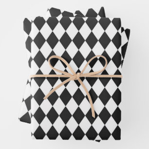 Schwarz-Weiß-Harlekin-Diamanten Geschenkpapier Set