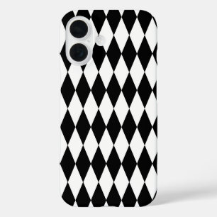 Schwarz Weiß Harlekin Diamanten Muster Design iPhone 16 Hülle
