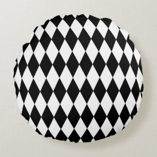 Schwarz Weiß Harlekin Diamanten Muster Design Rundes Kissen