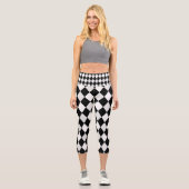 Schwarz-Weiß-Harlequin-Diamantmuster Capri Leggings (Vorderseite)