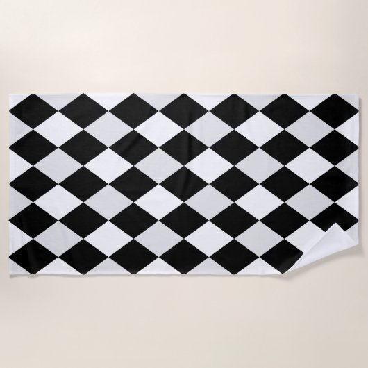 Schwarz-Weiß-Harlequin-Diamantmuster Strandtuch (Vorderseite)