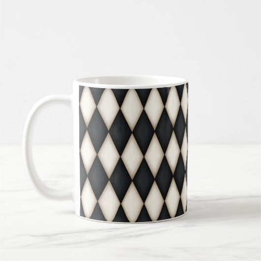 Schwarz-Weiß-Harlequin Diamond-Karo-Muster Kaffeetasse (Links)