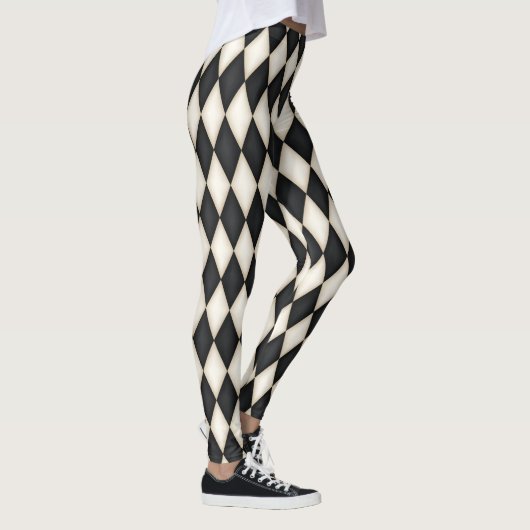 Schwarz-Weiß-Harlequin Diamond-Karo-Muster Leggings (Rechts)