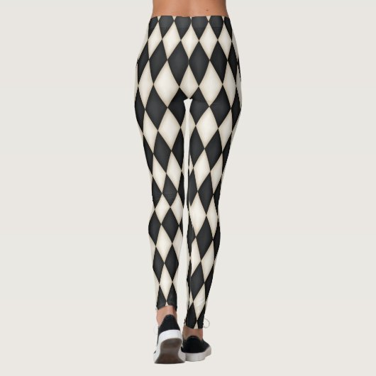 Schwarz-Weiß-Harlequin Diamond-Karo-Muster Leggings (Rückseite)