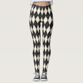 Schwarz-Weiß-Harlequin Diamond-Karo-Muster Leggings (Vorderseite)