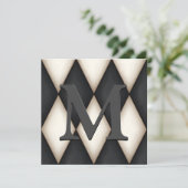 Schwarz-Weiß-Harlequin-elegantes Monogramm Save The Date (Stehend Vorderseite)