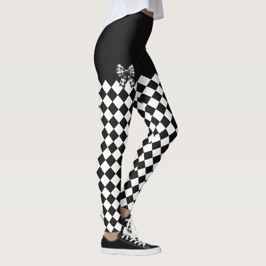 Schwarz-weiß Harlequin Mad Hatter Halloween-Kostüm Leggings (Rechts)