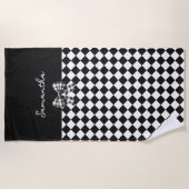 Schwarz-weiß Harlequin Mad Hatter Schachbretts Strandtuch (Vorderseite)