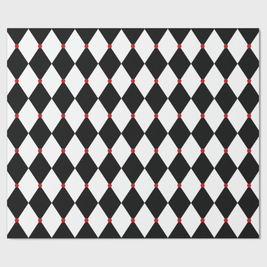 Schwarz-Weiß-Harlequin mit roten Akzenten Geschenkpapier (Flach)