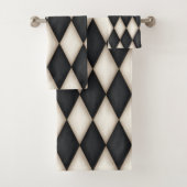 Schwarz-Weiß-Harlequin-Muster Elegant geprüft Badhandtuch Set (Insitu)