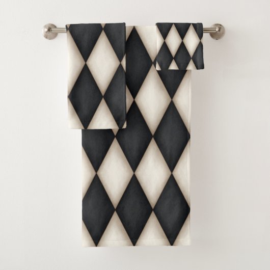 Schwarz-Weiß-Harlequin-Muster Elegant geprüft Badhandtuch Set (Insitu)