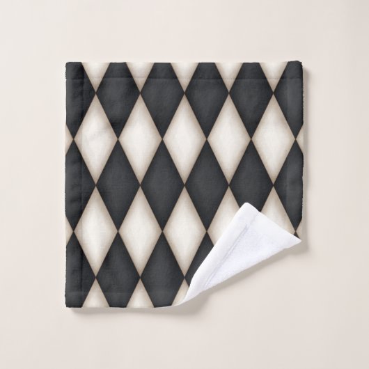 Schwarz-Weiß-Harlequin-Muster Elegant geprüft Badhandtuch Set (Waschlappen)