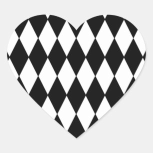 Schwarz-weiß Harlequin Pattern Herz-Aufkleber