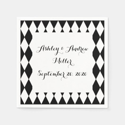 Schwarz-weiß Harlequin Pattern Serviette (Vorderseite)