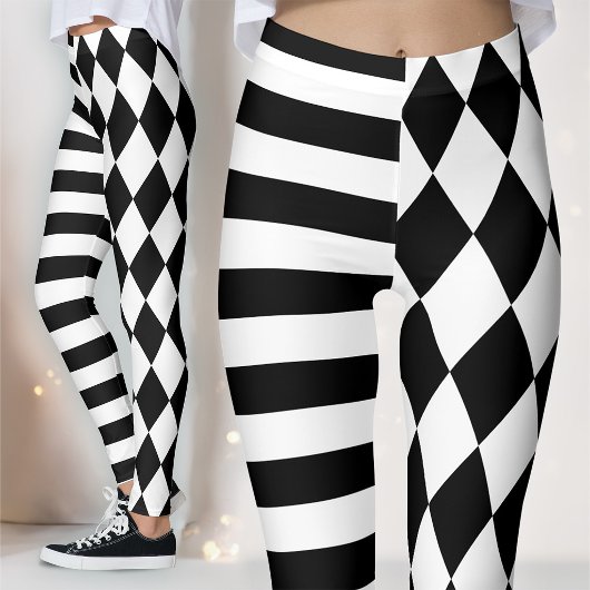 Schwarz-Weiß-Harlequin Streifen und Jester Leggings
