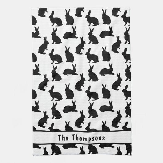 Schwarz-Weiß-Hasen-Formen und Name Ostern Geschirrtuch (Vertikal)