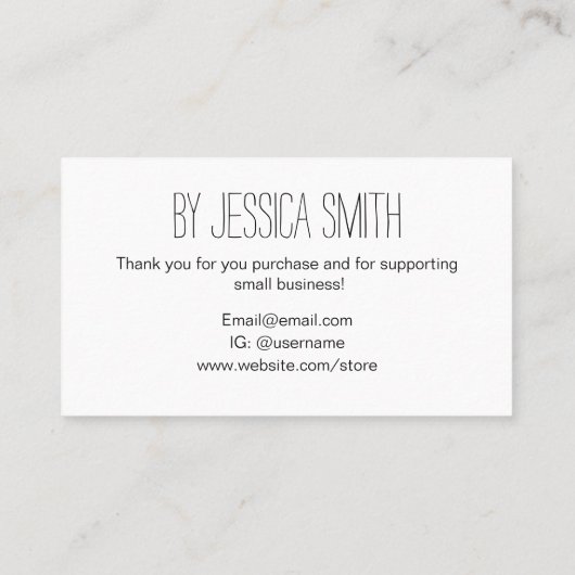 Schwarz-Weiß-hausgemachte moderne, einfache Visitenkarte (Rückseite)