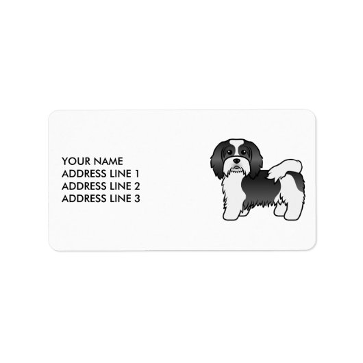 Schwarz-Weiß-Havanese Cartoon Dog & Custom Text Adressaufkleber (Vorne)